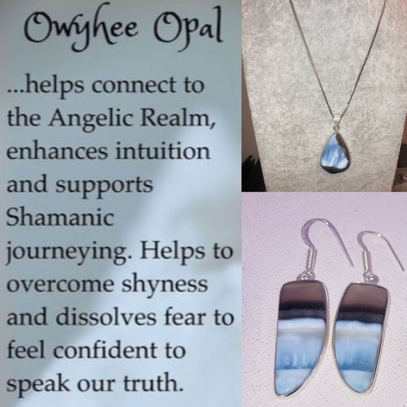 Owyhee Blue Opal Gemstone Handmade Pendant Necklace & Earrings Set - Picture 5 of 6